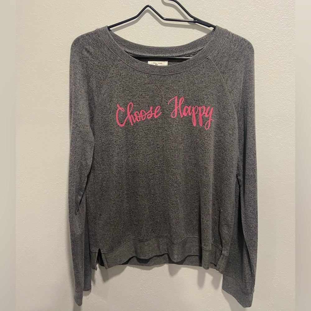 Maurice’s sweater, soft, pewter gray with darker black areas. Size medium